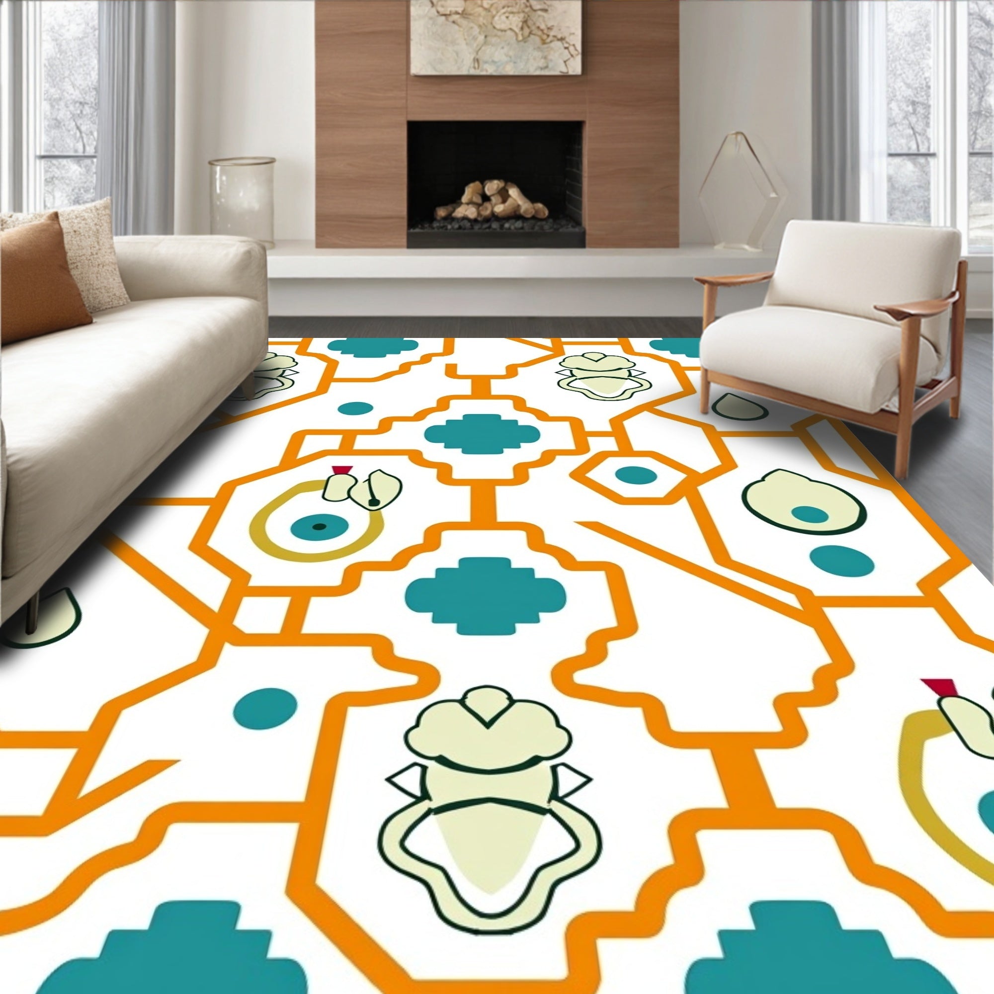 Abstract Interlocking Lattice with Mid Modern Aesthetics (Orange) - ODIKA