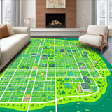 Ultra Soft Area Rug, Non Slip, Stain Resistant, Washable Area Rugs for Living Room, Bedroom, Vibrant Town Design Kids Car Play Mat(Green)
