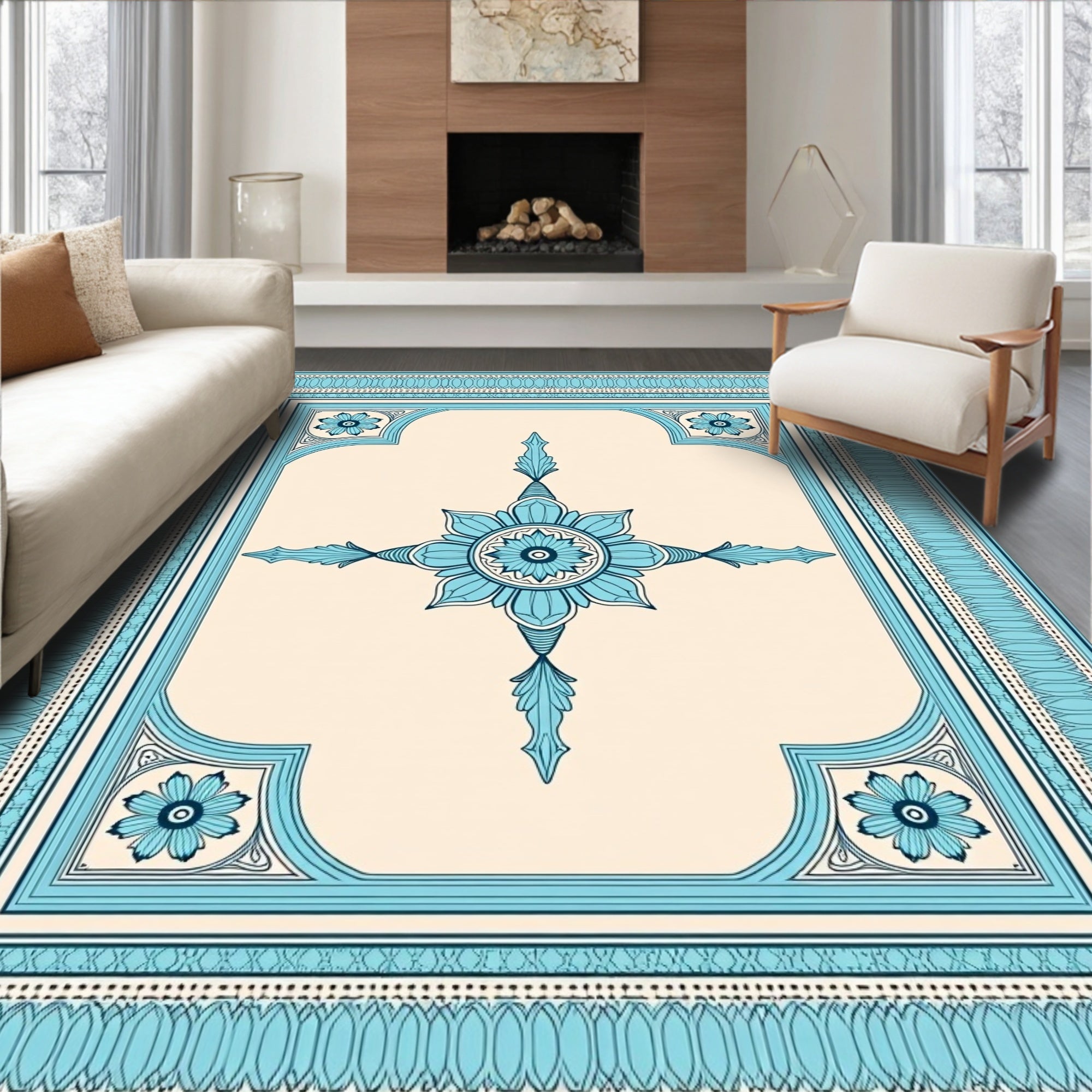 Tile Inspired Boho Floor Covering (Blue) - ODIKA