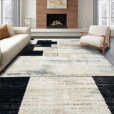 Modern Faux Cowhide Style Black White Print Rug(Black)