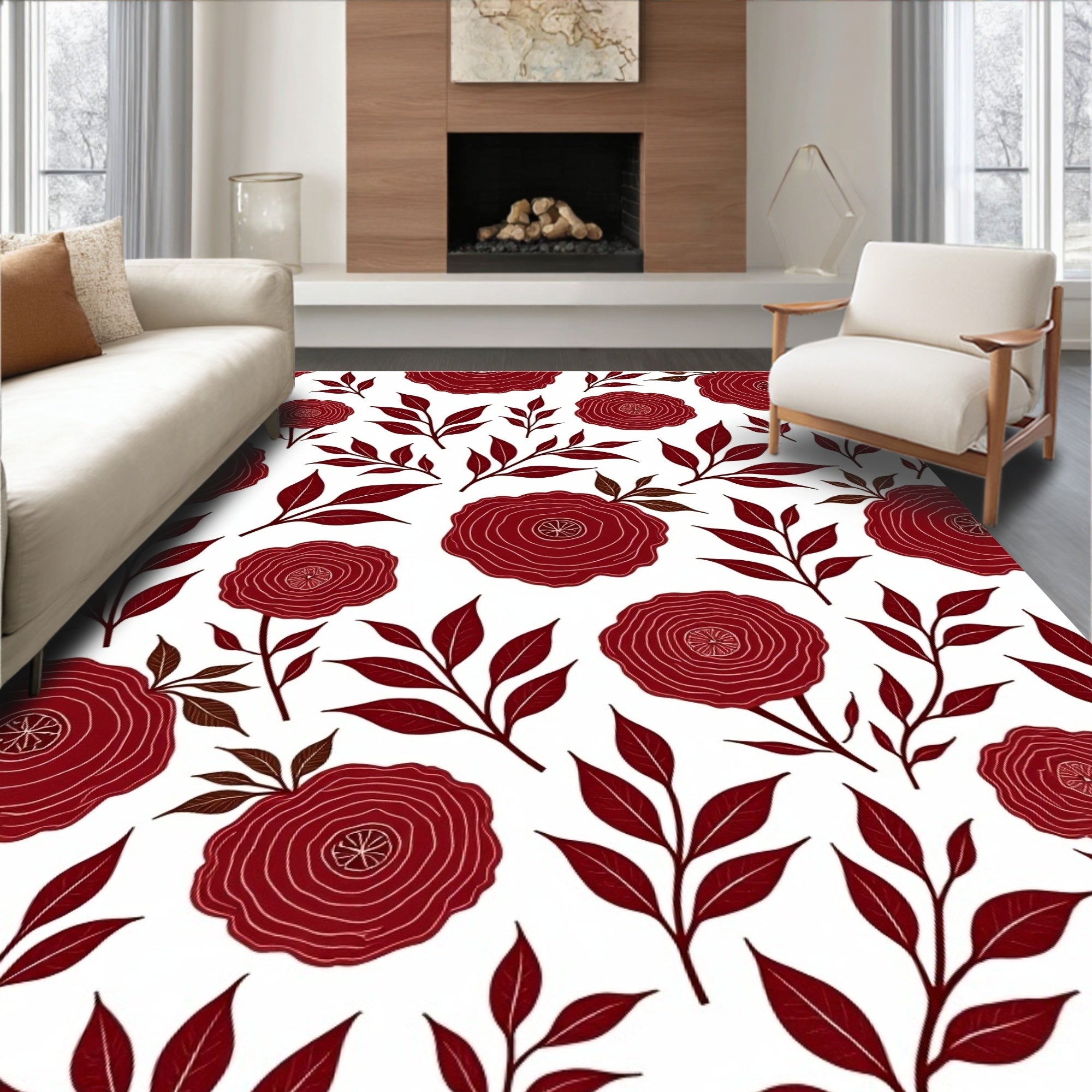 Floral Botanical Print with Vintage Rose Motifs (Red) - ODIKA