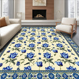 Floral Symphony Beige & Azure Crafted Area(Beige)