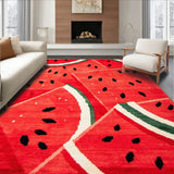 Juicy Watermelon Summer Area Rug Vibrant Red & Green Fruit Print Carpet(Red)