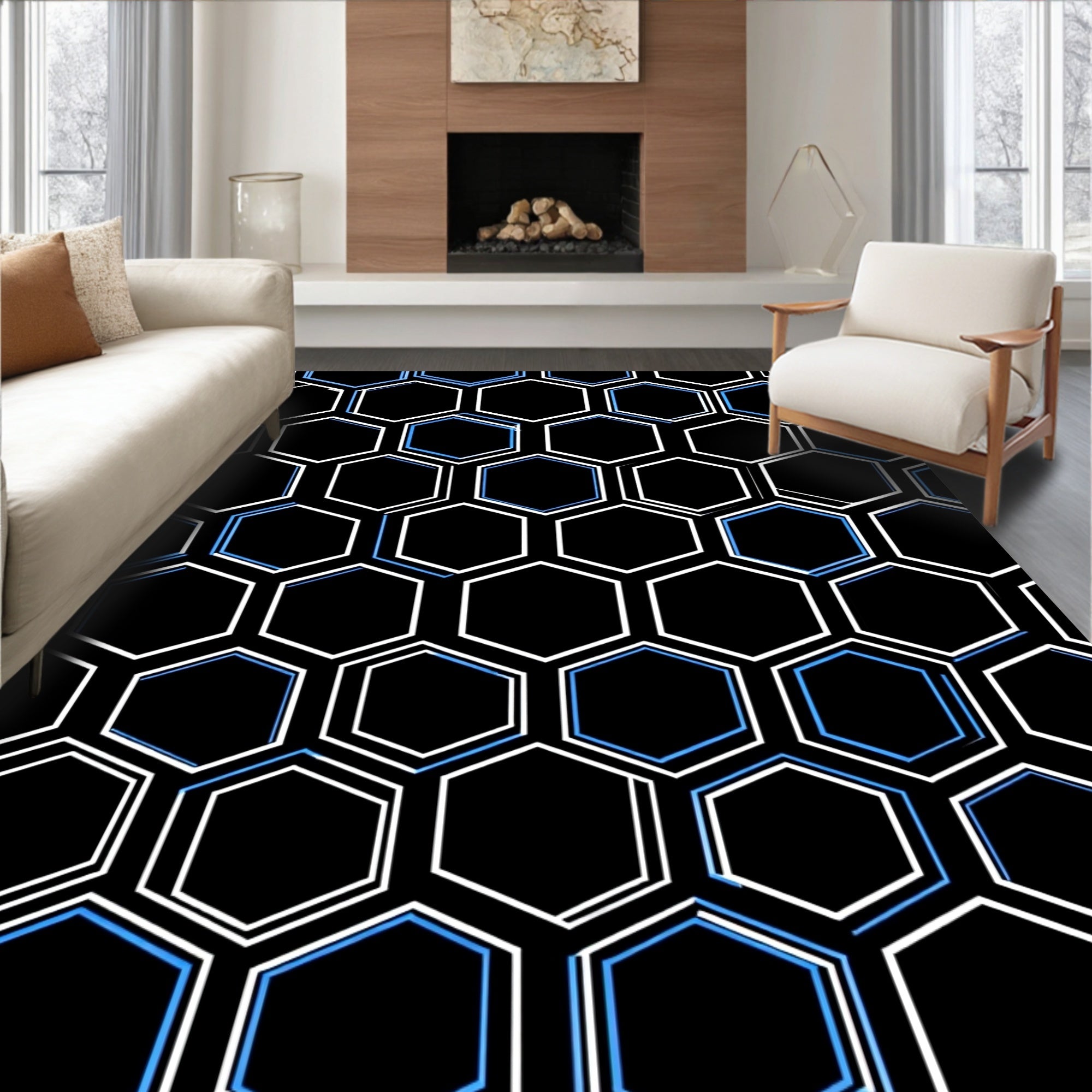 Onyx Hexagonal Honeycomb Tessellation with Modern Grid (Black) - ODIKA