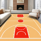 Basketball Court Wood Floor Red Key White Lines(Beige)