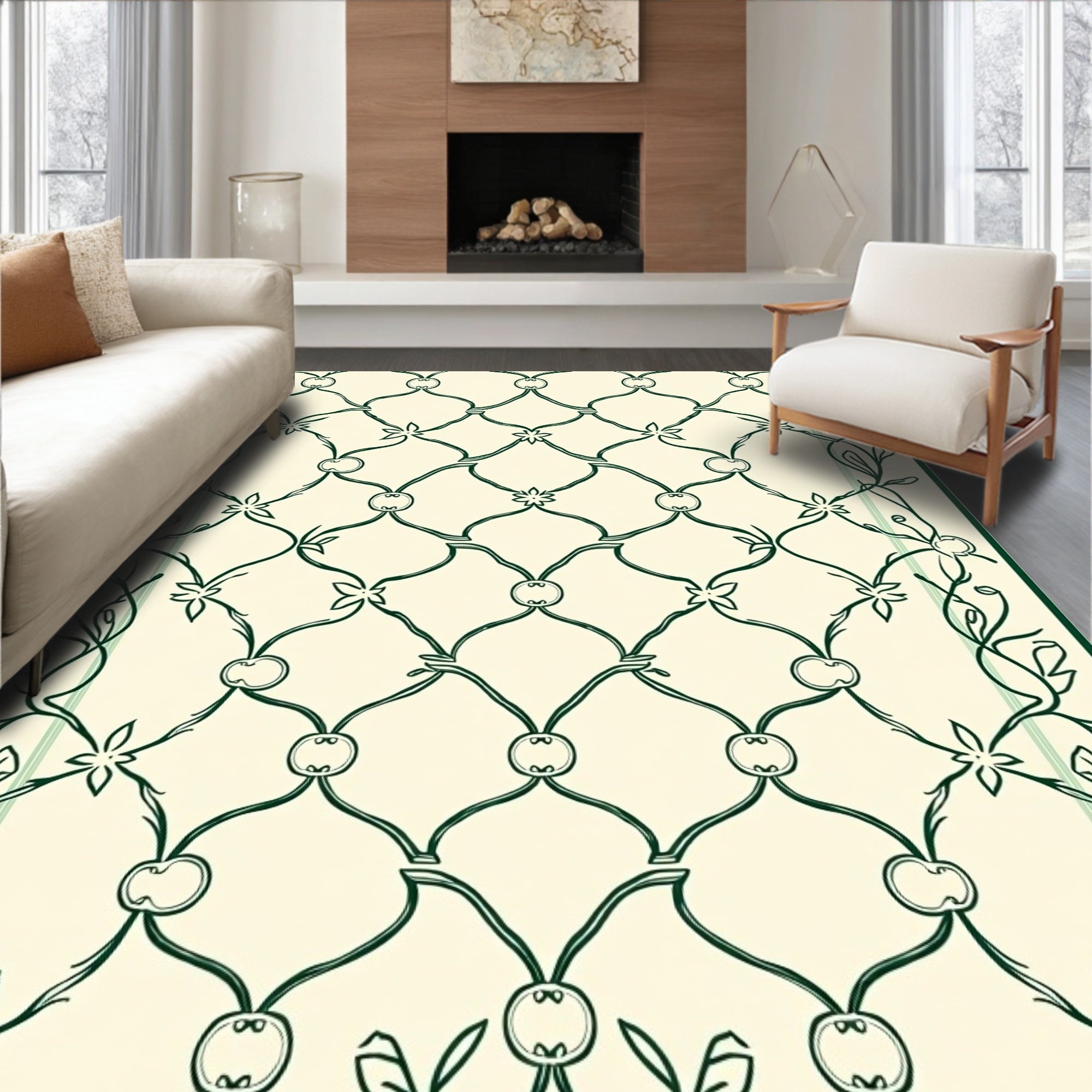 Interlocking Lattice Motif with Delicate Vine Accents (Beige) - ODIKA