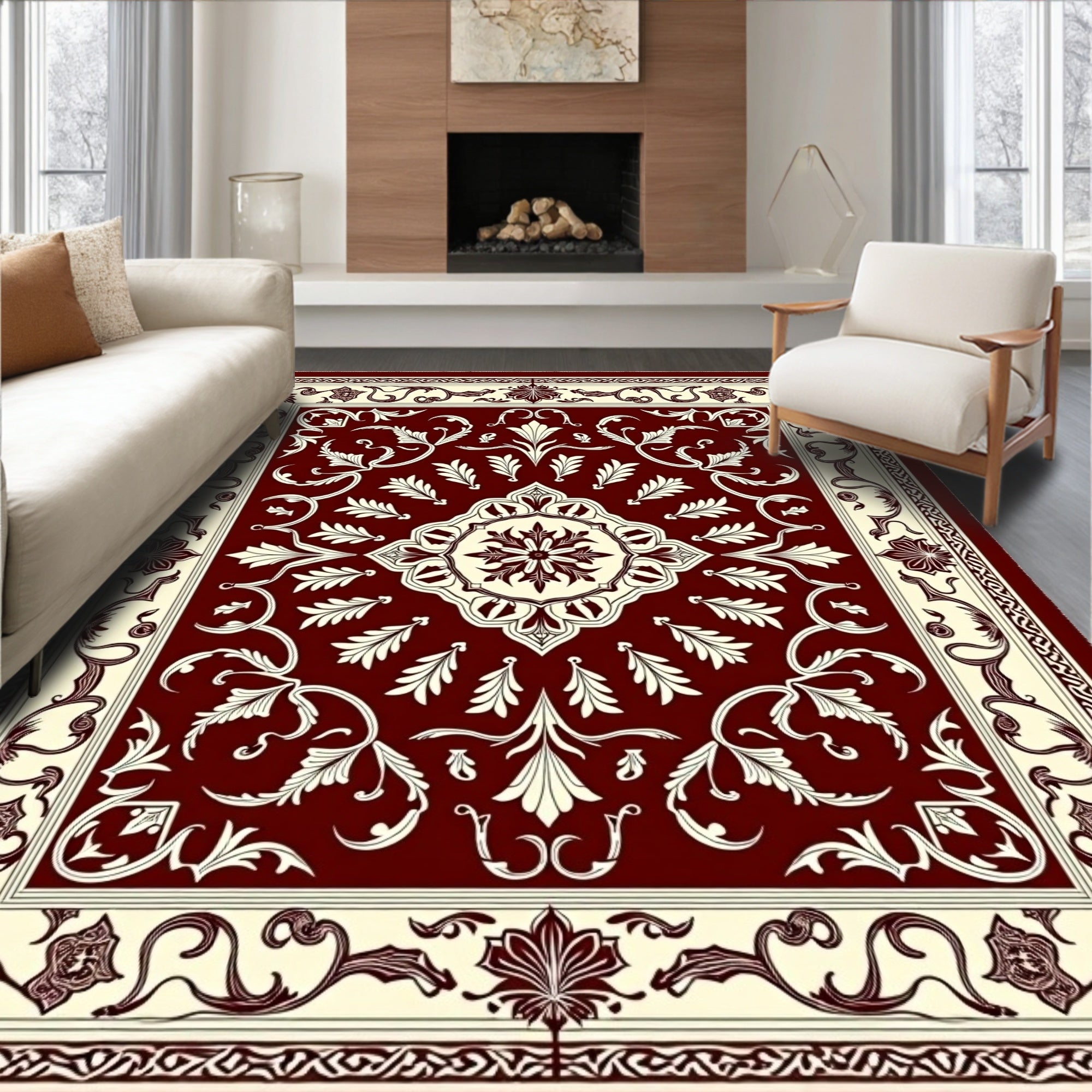 Vintage Medallion Motif with Ornate Floral and Swirl Accents (Red) - ODIKA