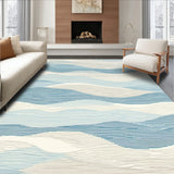 Coastal Inspired Wavy Line Design Durable Area Floor Covering(Blue)
