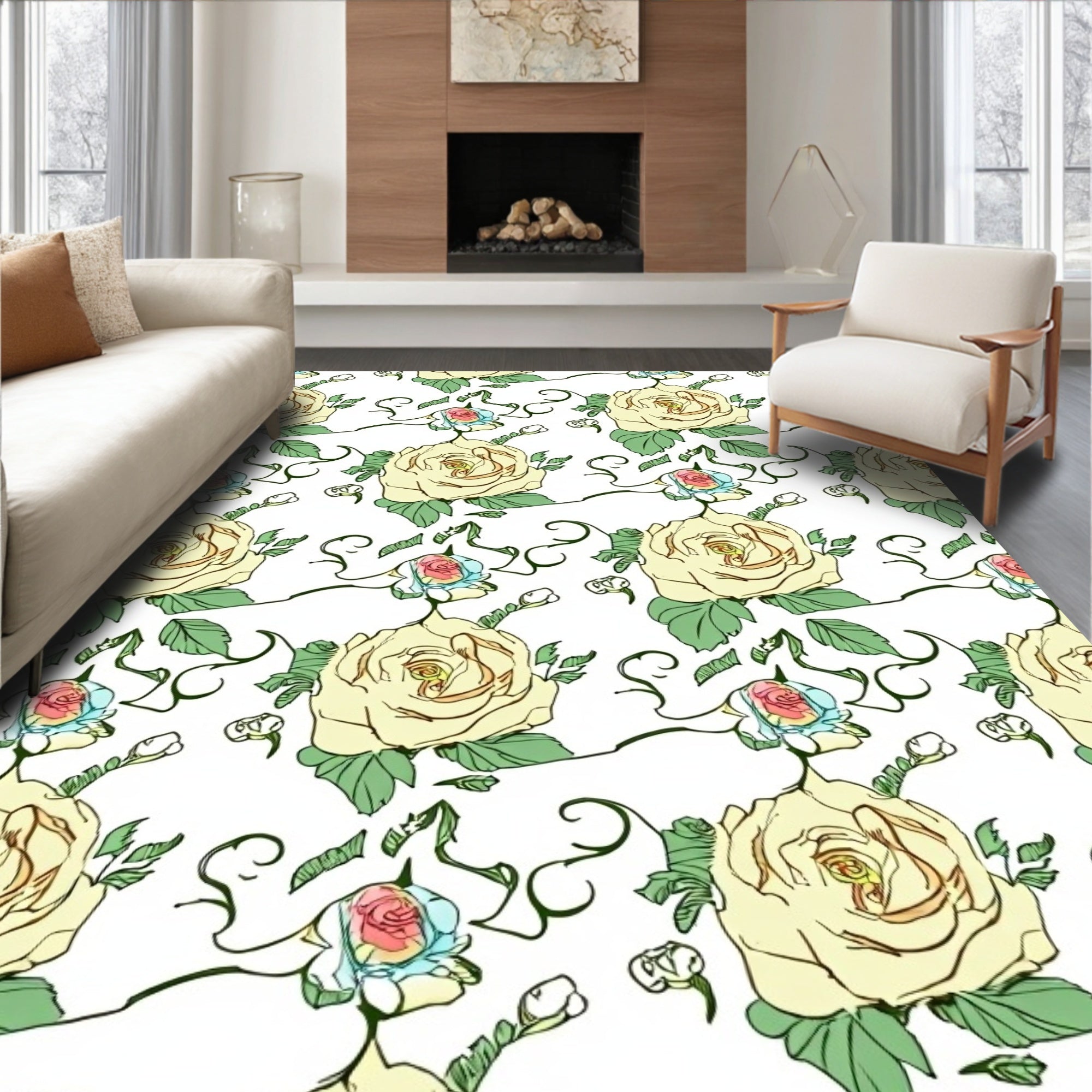 Vintage Rose Trellis with Decorative Vine Scrollwork Design (Cream) - ODIKA