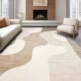 Chic Area with Abstract Waves in Beige and Taupe Tones(Beige)