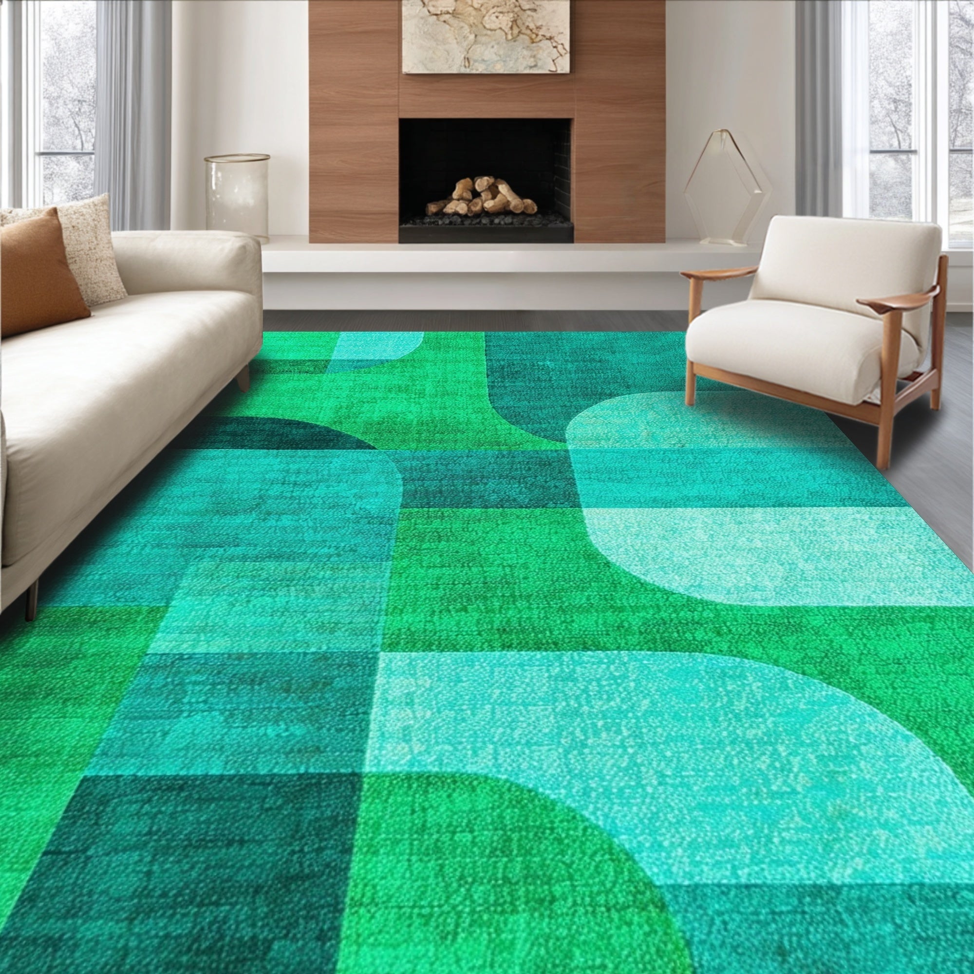 Ultra Soft Area Rug, Non Slip, Stain Resistant, Washable Area Rugs for Living Room, Bedroom, Modern Abstract Green Turquoise Living Room Rug(Green)