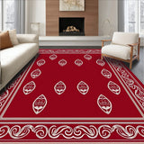Paisley Teardrop Motif Walkway Strip with Swirl Details(Red)