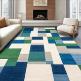 Abstract Geometric Area with Blue Green and Beige Patchwork Plaid Motif(Blue)