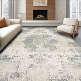 Elegant Beige and Grey Abstract Medallion with Worn Vintage Charm(Beige)