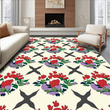 Damask Trellis Overlay with Stylized Floral Sprays and Washed Hues (Red)