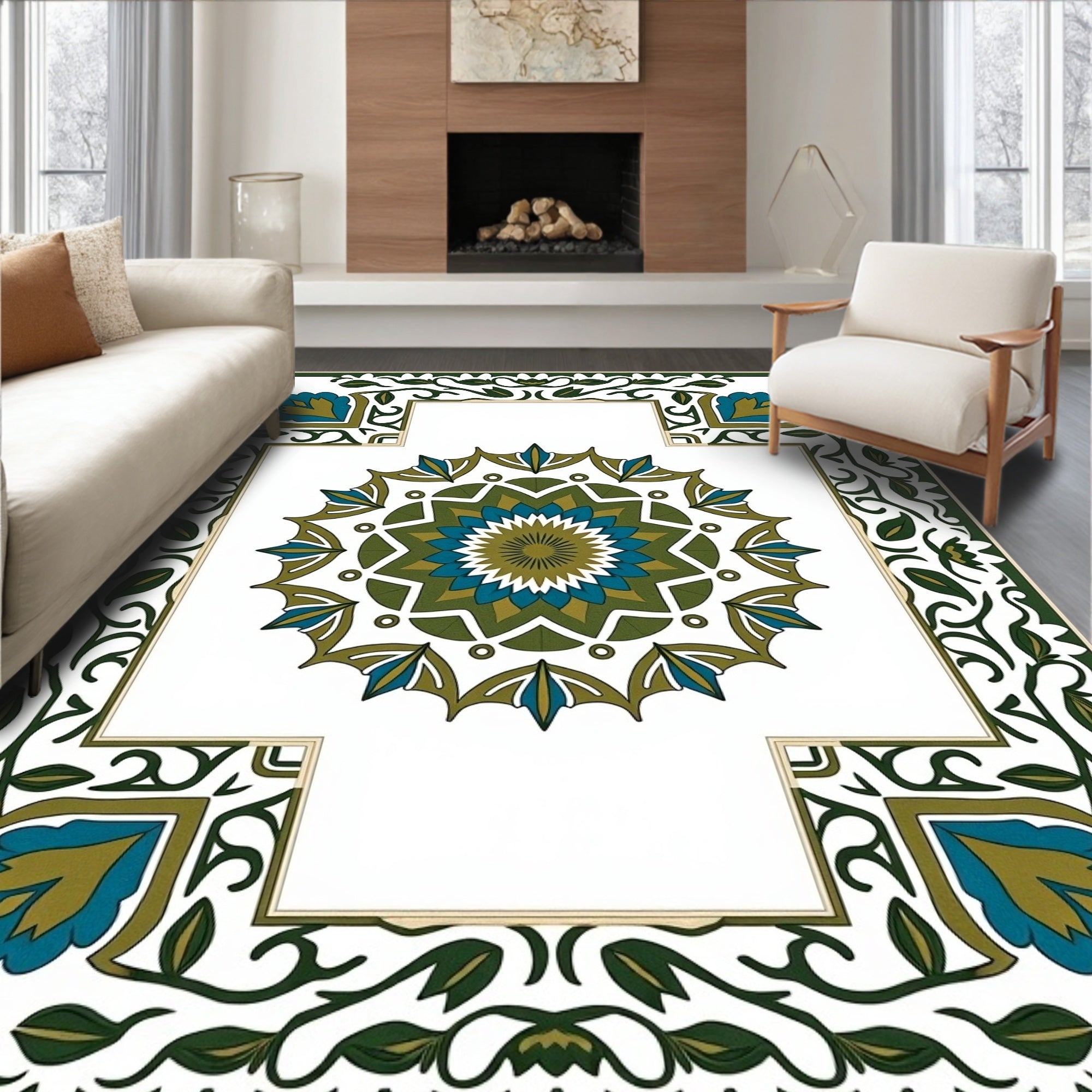 Botanical Medallion Lattice with Modern Leaf Embellishments (Green) - ODIKA