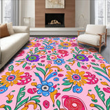 Boho Garden Mosaic with Curved Foliage and Stylized Rosette Details(Pink)