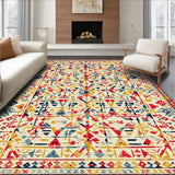 Artistic Boho Area with Rich Beige and Colorful Geometric Elements(Yellow)