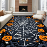 Gothic Pumpkin & Spiderweb Area Rug Non Slip Floor Mat for Seasonal Decor(Black)