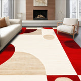Artistic Washable Area Rug with Contemporary Red and Ivory Abstract Design(Red)