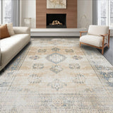 Classic Distressed Non Slip Vintage Look Area Beige(Beige)
