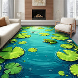 Playful Pondside Picnic Charming Scene with Frogs Lilies and Dragonflies(Green)