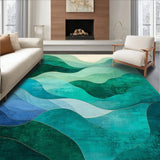 Modern Abstract with Flowing Shapes in Green and Teal Tones(Green)