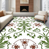 Classic Damask Floral with Symmetrical Leafy Scroll and Bloom (Green)