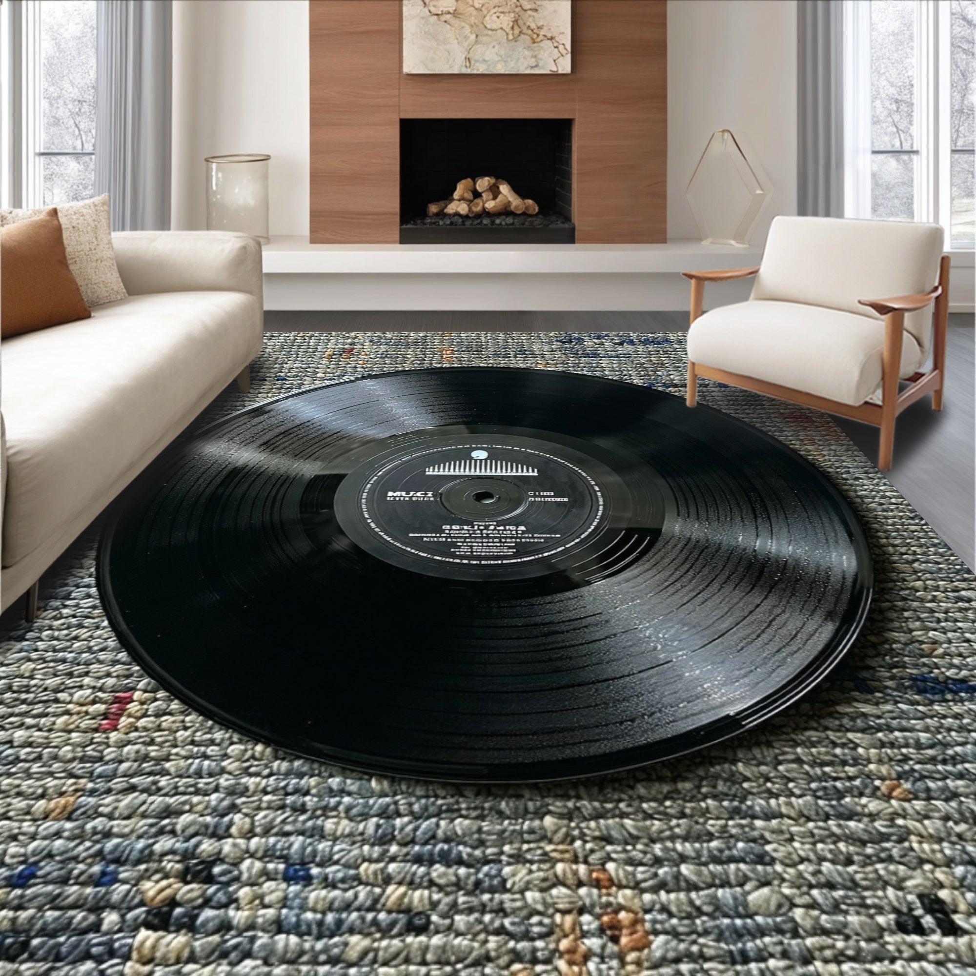 Ultra Soft Area Rug, Non Slip, Stain Resistant, Washable Area Rugs for Living Room, Bedroom, Black Music Record Bedroom Non-Slip Area Rug(Black)