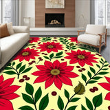 Festive Poinsettia Bloom Indoor Floor Covering with Floral Accents(Red)