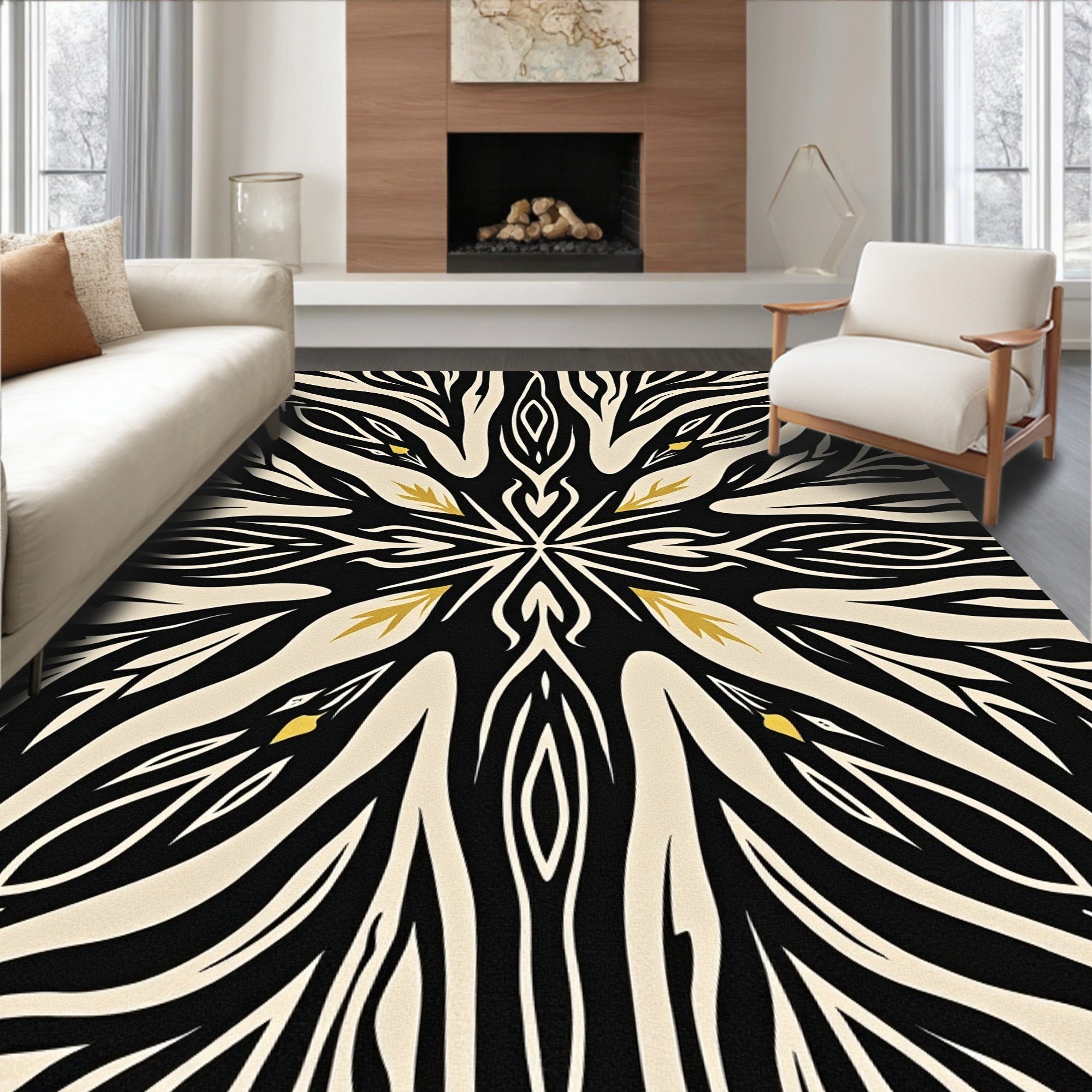 Abstract Botanical Burst with Fluid Leaf Swirls (Black) - ODIKA