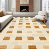 Area Rug Checkered Tan and Beige Geometric Floor Covering(Beige)