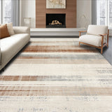 Distressed Beige Brown Subtle Striped Design Large Area(Beige)