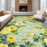 Floral Bath Mat with Yellow Blooms and Green Leaves(Yellow)