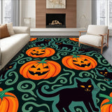 Enchanting Halloween Tapestry with Spiraled Pumpkin and Sleek Cat Silhouettes(Orange)