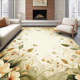 Modern Khaki and Beige Oval with Abstract Floral Design(Beige)