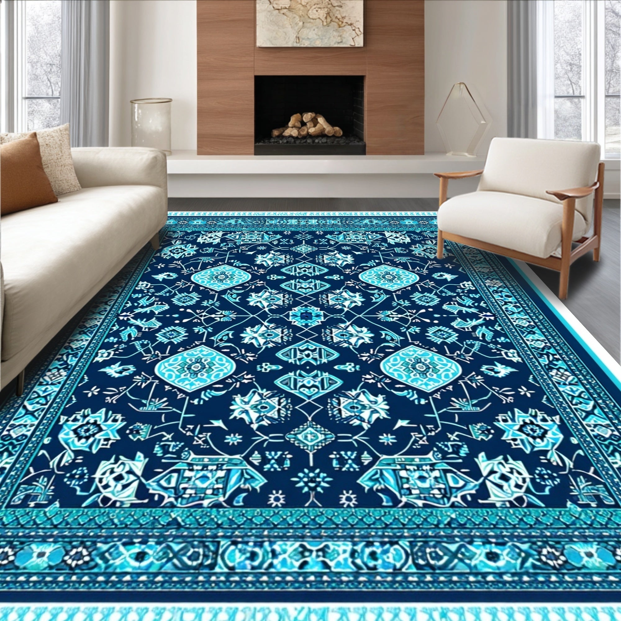 Ultra Soft Area Rug, Non Slip, Stain Resistant, Washable Area Rugs for Living Room, Bedroom, Boho Blue Pink Living Room Non-Shedding Rug(Blue)