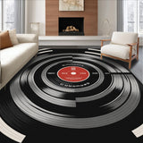 Ultra Soft Area Rug, Non Slip, Stain Resistant, Washable Area Rugs for Living Room, Bedroom, vinyl record patterned round(Gray)