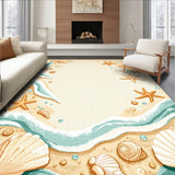 Soft Round Area Rug Beach Themed Coastal Ocean Carpet Decor(Beige)