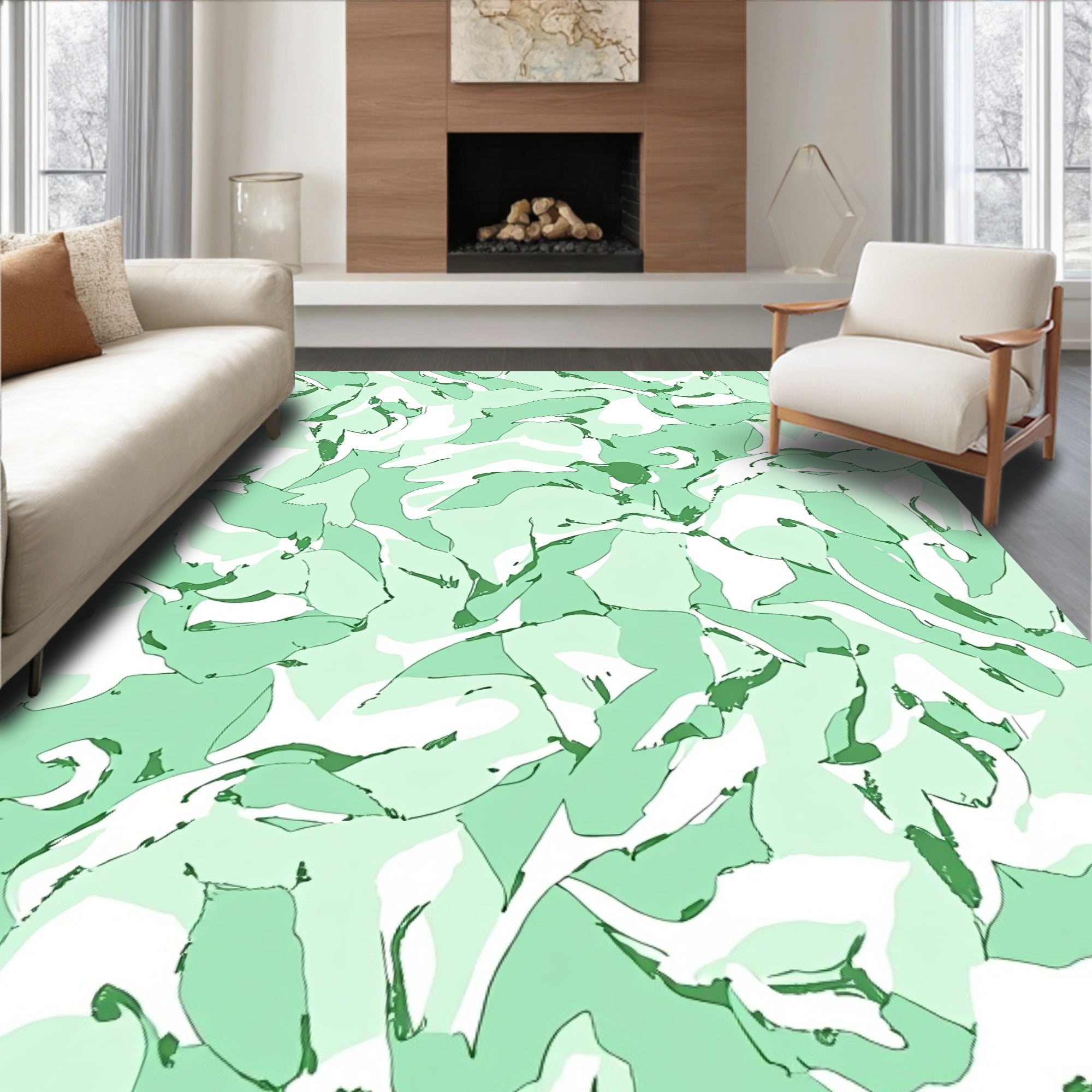 Abstract Brush Strokes with Dynamic Interlocking in Pale Green Shades (Green) - ODIKA