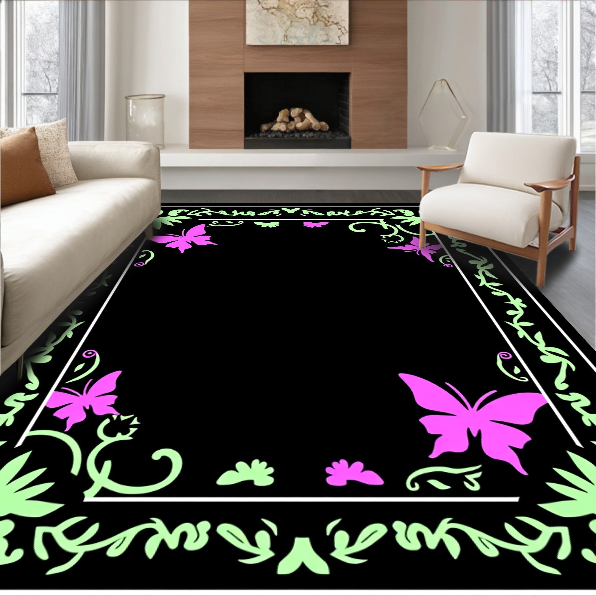 Precious Garden Fluffy with Floral Vine Borders (Black) - ODIKA