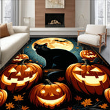 Gothic Halloween Carpet Black Cat & Pumpkin Design(Black)