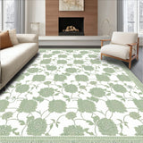 Contemporary Dahlia Blossom Area Rug Set in Soft Sage Green Palette(White)