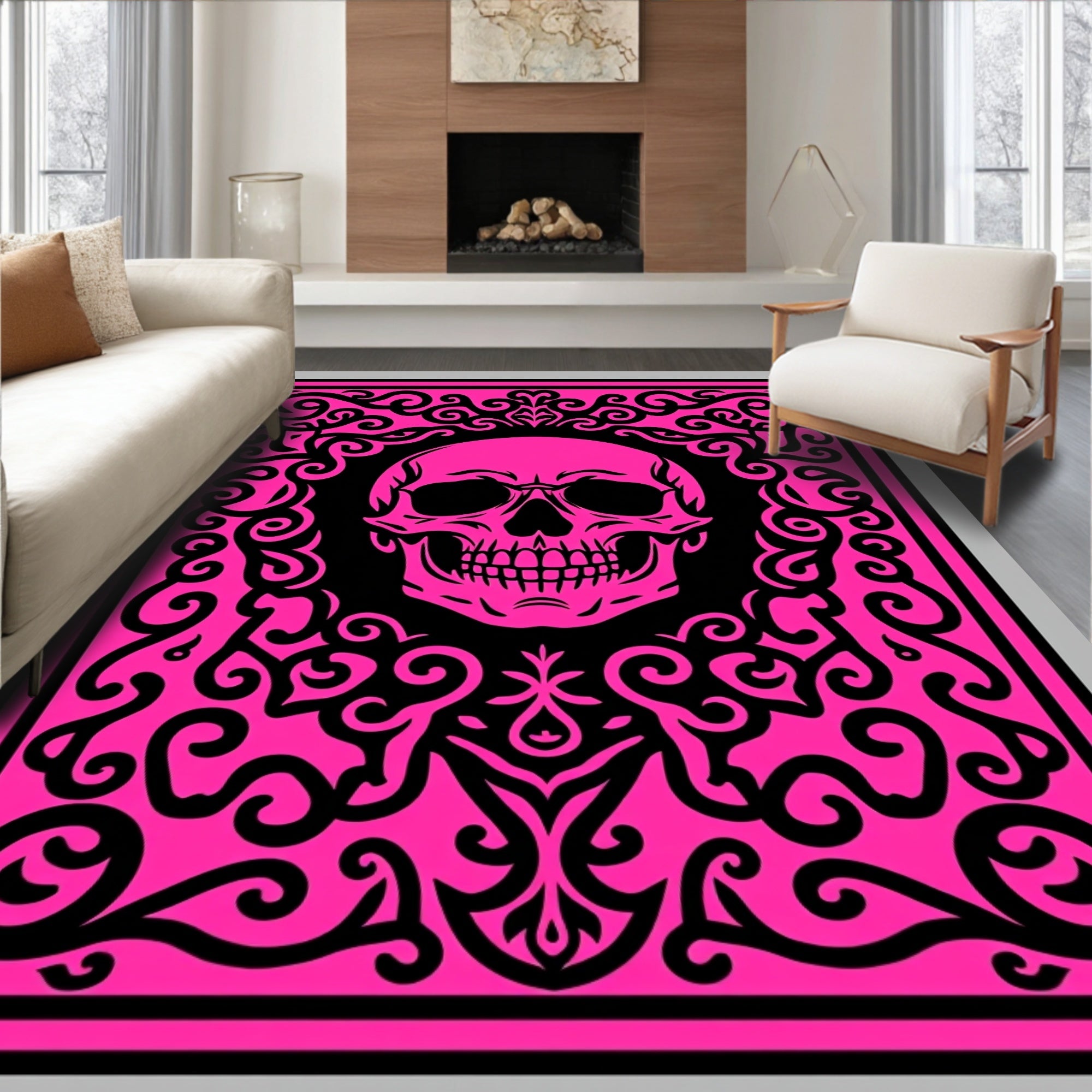 Macabre Gothic Skull Motif With Decorative Bone Framework (Pink) - ODIKA