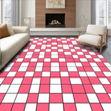 Checkerboard Welcome Accent Festive Grid Motif(Pink)