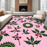 Festive Holly Berry Wreath Decorative Floor Covering(Pink)
