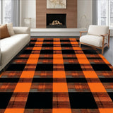 Charming St. Patrick Day Area Rug with Buffalo Plaid and Shamrock Design(Orange)