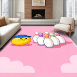 Cartoon Smiling Bowling Ball Pins Motif(Pink)