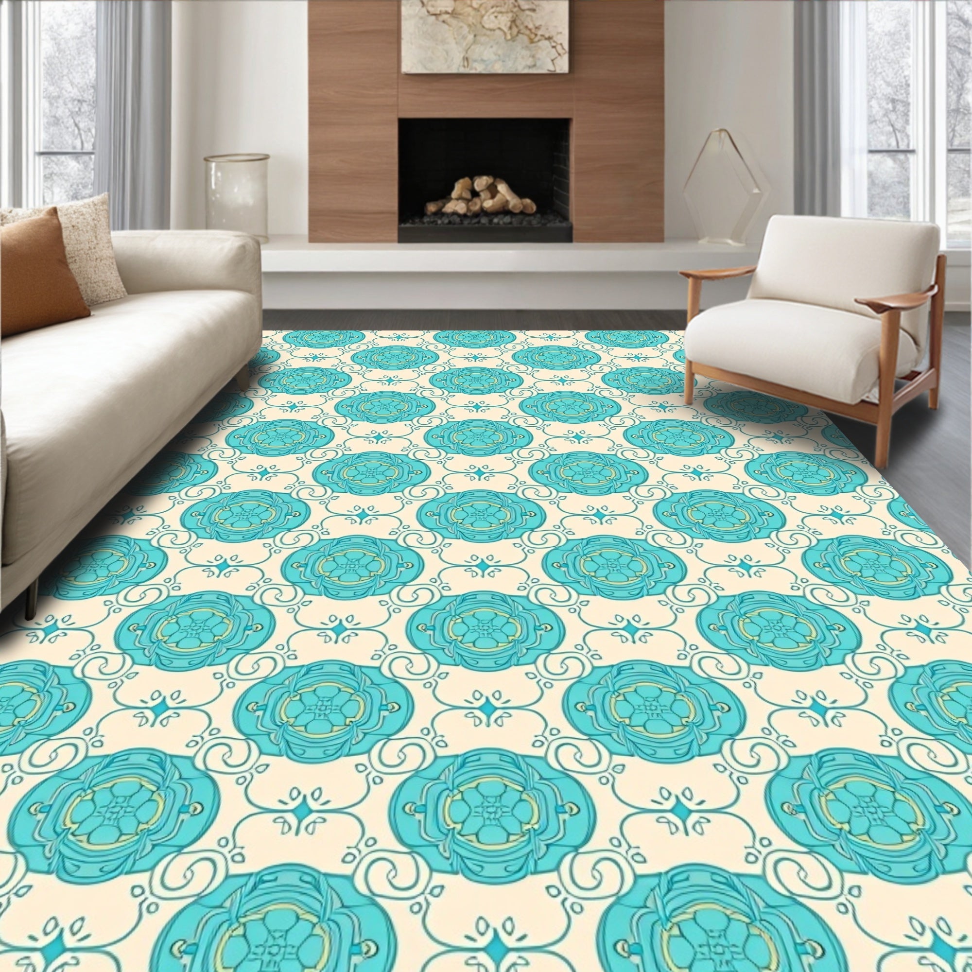 Mediterranean Tile Honeycomb Scrollwork (Turquoise) - ODIKA