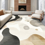 Creamy Beige Black Swirls Abstract Modern Art Area(Beige)